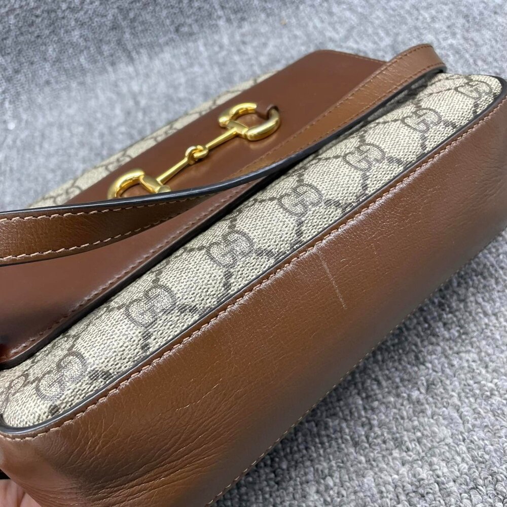 100% Authentic GUCCI Horsebit 1955 Brown Canvas Shoulder Bag - Picture 4 of 14